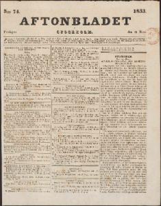 Sida 1 Aftonbladet 1833-03-29