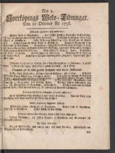 Norrköpings Tidningar Lördagen den 21 Oktober 1758