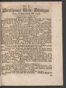 Norrköpings Tidningar Lördagen den 18 November 1758