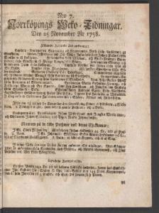 Norrköpings Tidningar Lördagen den 25 November 1758