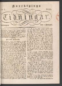 Norrköpings Tidningar Lördagen den 8 Januari 1831