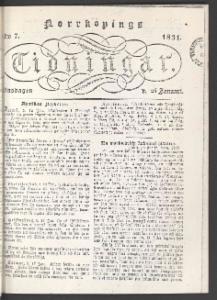 Norrköpings Tidningar Onsdagen den 26 Januari 1831