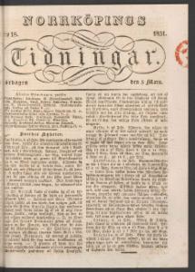 Norrköpings Tidningar Lördagen den 5 Mars 1831
