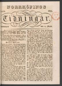 Norrköpings Tidningar Onsdagen den 23 Mars 1831