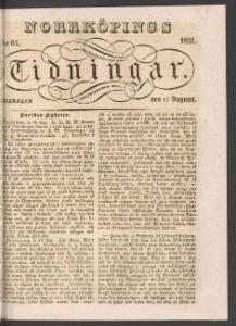 Norrköpings Tidningar Onsdagen den 17 Augusti 1831